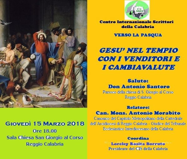 Centro Internazionale Scrittori, conversazione su “Gesù nel tempio con i venditori e i cambiavalute”